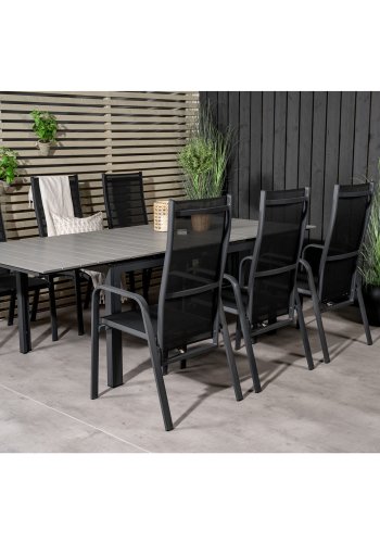 VENTURE DESIGN havest, m. Levels bord, m. udtrk og 6 Copacabana recliner stole - aintwood/alu 