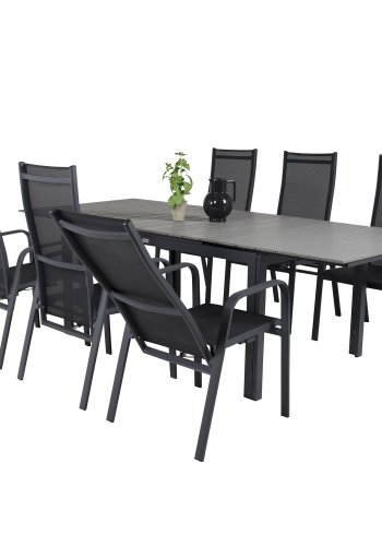 VENTURE DESIGN havest, m. Levels bord, m. udtrk og 6 Copacabana recliner stole - aintwood/alu 