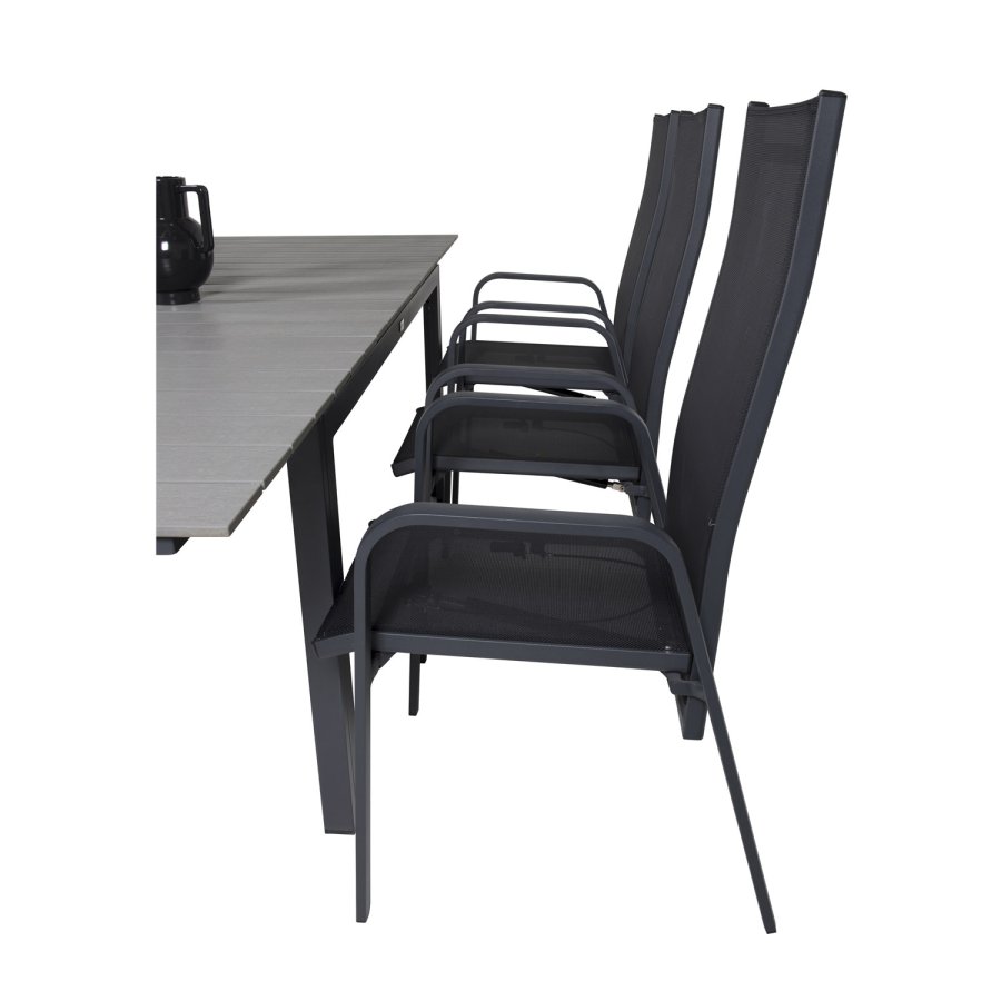 VENTURE DESIGN havest, m. Levels bord, m. udtrk og 6 Copacabana recliner stole - aintwood/alu 