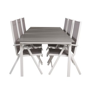 VENTURE DESIGN havest, m. Levels bord, m. udtrk og 6 Break 5:pos. stole - aintwood/alu/textilene