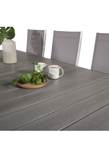 VENTURE DESIGN havest, m. Levels bord, m. udtrk og 6 Break 5:pos. stole - aintwood/alu/textilene