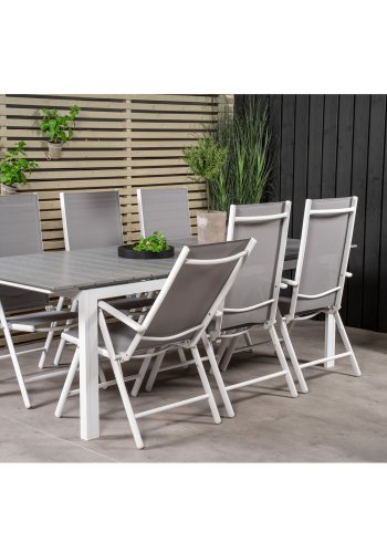 VENTURE DESIGN havest, m. Levels bord, m. udtrk og 6 Break 5:pos. stole - aintwood/alu/textilene