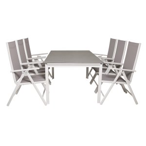 VENTURE DESIGN havest, m. Levels bord, m. udtrk og 6 Break 5:pos. stole - aintwood/alu/textilene