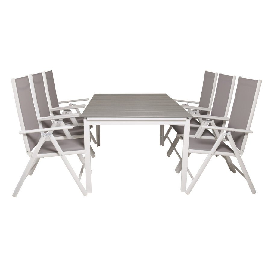 VENTURE DESIGN havest, m. Levels bord, m. udtrk og 6 Break 5:pos. stole - aintwood/alu/textilene