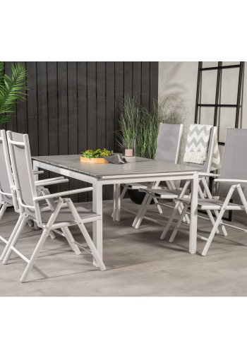 VENTURE DESIGN havest, m. Levels bord, m. udtrk og 6 Break 5:pos. stole - aintwood/alu/textilene