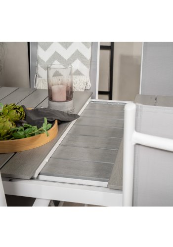 VENTURE DESIGN havest, m. Levels bord, m. udtrk og 6 Break 5:pos. stole - aintwood/alu/textilene