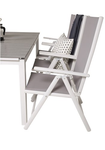 VENTURE DESIGN havest, m. Levels bord, m. udtrk og 6 Break 5:pos. stole - aintwood/alu/textilene