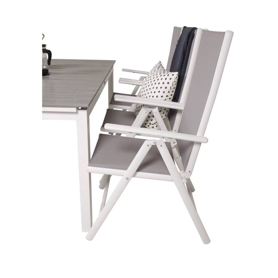 VENTURE DESIGN havest, m. Levels bord, m. udtrk og 6 Break 5:pos. stole - aintwood/alu/textilene