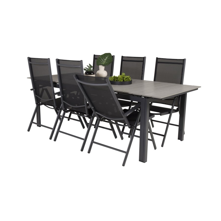 VENTURE DESIGN havest, m. Levels bord, m. udtrk og 6 Break 5:pos. stole, m. armln - aintwood/alu