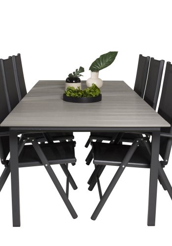 VENTURE DESIGN havest, m. Levels bord, m. udtrk og 6 Break 5:pos. stole, m. armln - aintwood/alu