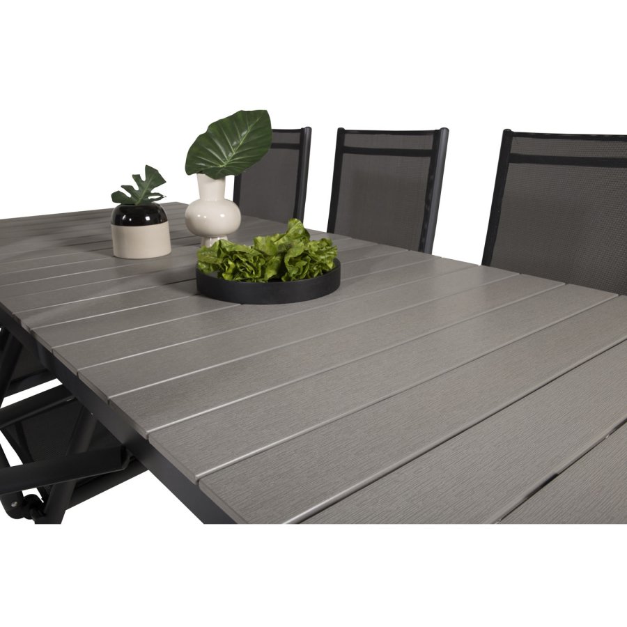 VENTURE DESIGN havest, m. Levels bord, m. udtrk og 6 Break 5:pos. stole, m. armln - aintwood/alu