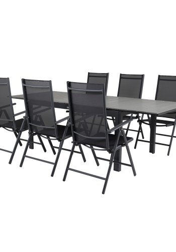 VENTURE DESIGN havest, m. Levels bord, m. udtrk og 6 Break 5:pos. stole - aintwood/alu/textilene