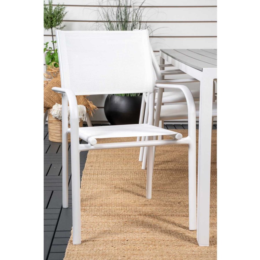 VENTURE DESIGN Gartenset, mit Break Tisch (205x90) und 6 Santorini Stühlen, mit Armlehnen - Eichenholz/Alu