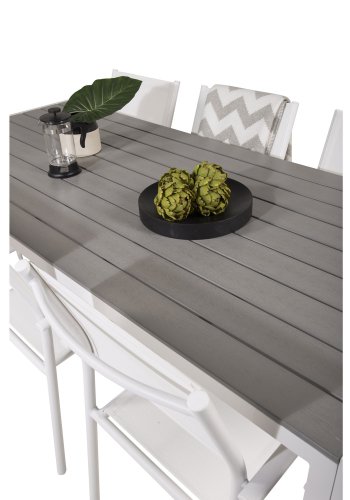 VENTURE DESIGN Gartenset, mit Break Tisch (205x90) und 6 Santorini Stühlen, mit Armlehnen - Eichenholz/Alu