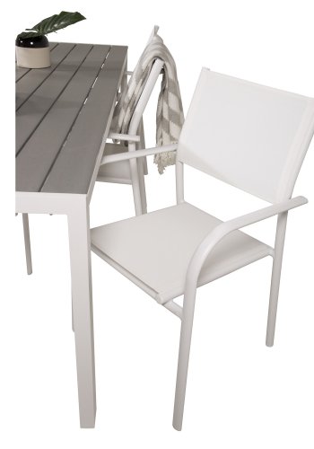 VENTURE DESIGN Gartenset, mit Break Tisch (205x90) und 6 Santorini Stühlen, mit Armlehnen - Eichenholz/Alu