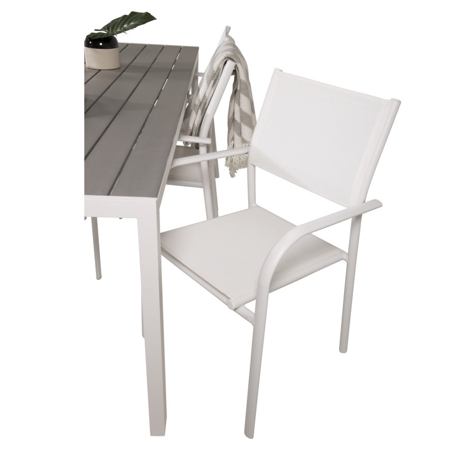 VENTURE DESIGN Gartenset, mit Break Tisch (205x90) und 6 Santorini Stühlen, mit Armlehnen - Eichenholz/Alu