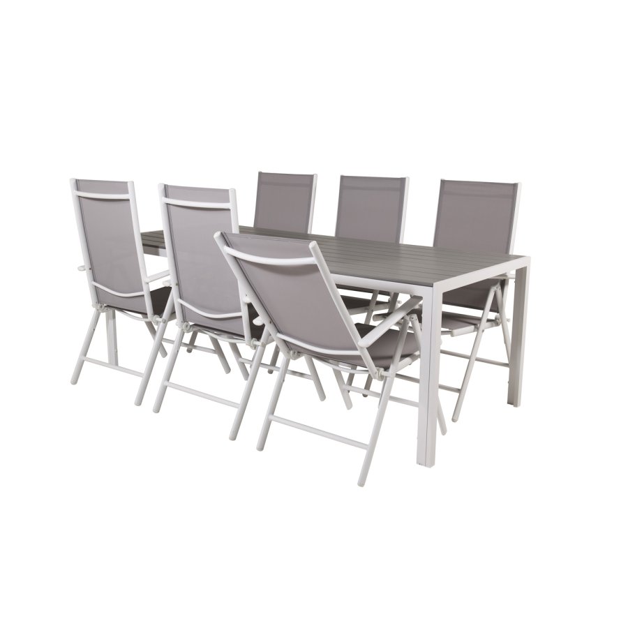 VENTURE DESIGN havest, m. Break bord (205x90) og 6 Break 5:pos. stole - aintwood/alu/textilene