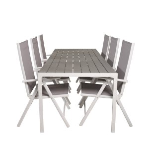 VENTURE DESIGN havest, m. Break bord (205x90) og 6 Break 5:pos. stole - aintwood/alu/textilene