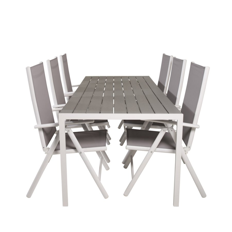 VENTURE DESIGN havest, m. Break bord (205x90) og 6 Break 5:pos. stole - aintwood/alu/textilene