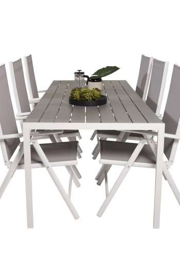 VENTURE DESIGN havest, m. Break bord (205x90) og 6 Break 5:pos. stole - aintwood/alu/textilene