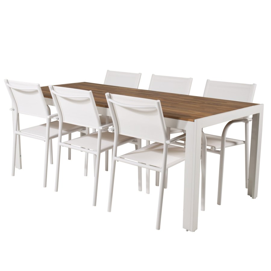 VENTURE DESIGN havest, m. Bois bord (200x100) og 6 Santorini stole, m. armln - akacie/alu