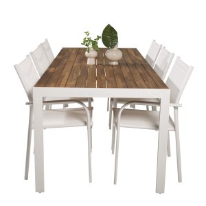 VENTURE DESIGN havest, m. Bois bord (200x100) og 6 Santorini stole, m. armln - akacie/alu