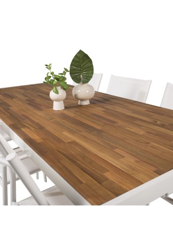 VENTURE DESIGN havest, m. Bois bord (200x100) og 6 Santorini stole, m. armln - akacie/alu