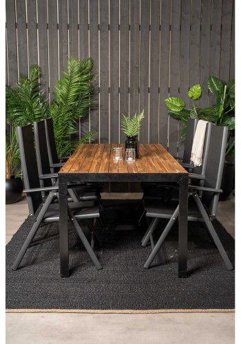 VENTURE DESIGN havest, m. Bois bord (200x100) og 6 Break 5:pos. stole - akacie/alu/textilene