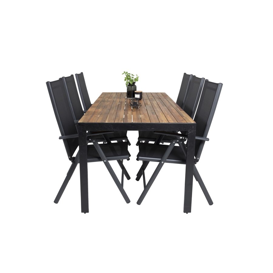 VENTURE DESIGN havest, m. Bois bord (200x100) og 6 Break 5:pos. stole - akacie/alu/textilene