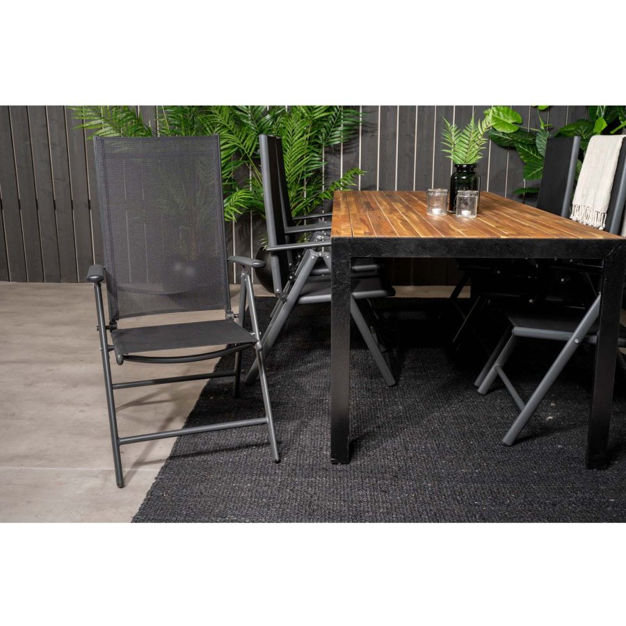 VENTURE DESIGN havest, m. Bois bord (200x100) og 6 Break 5:pos. stole - akacie/alu/textilene