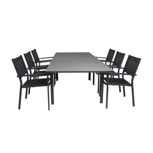 VENTURE DESIGN havest, m. Levels bord, m. udtrk og 6 Copacabana stole, m. armln - aintwood/alu 