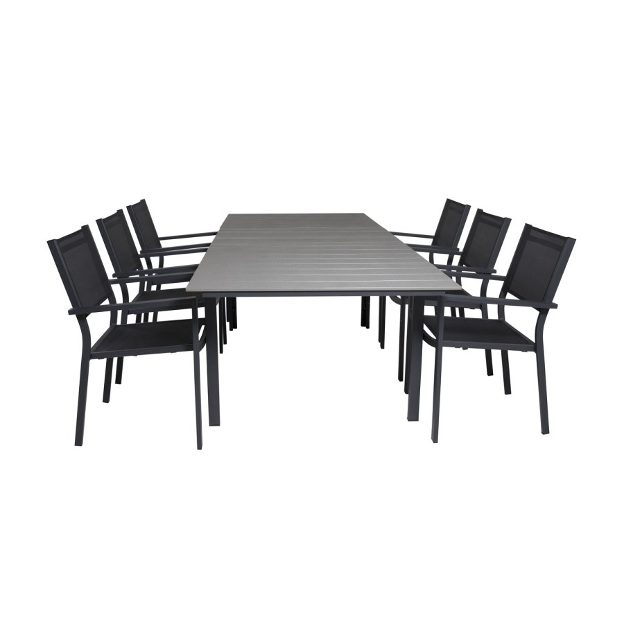 VENTURE DESIGN havest, m. Levels bord, m. udtrk og 6 Copacabana stole, m. armln - aintwood/alu 