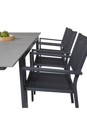 VENTURE DESIGN havest, m. Levels bord, m. udtrk og 6 Copacabana stole, m. armln - aintwood/alu 