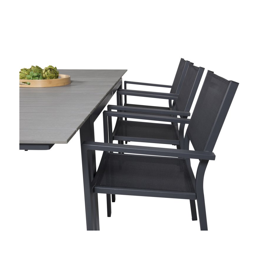 VENTURE DESIGN havest, m. Levels bord, m. udtrk og 6 Copacabana stole, m. armln - aintwood/alu 