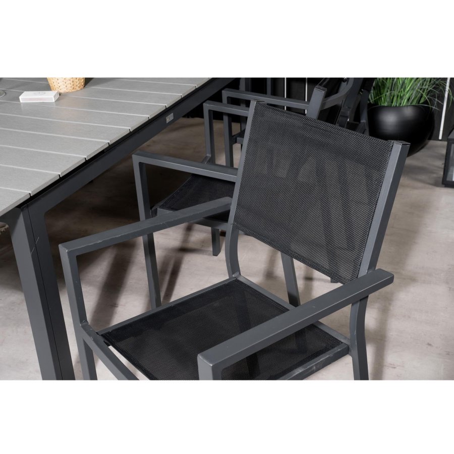 VENTURE DESIGN havest, m. Levels bord, m. udtrk og 6 Copacabana stole, m. armln - aintwood/alu 