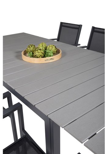 VENTURE DESIGN havest, m. Levels bord, m. udtrk og 6 Copacabana stole, m. armln - aintwood/alu 