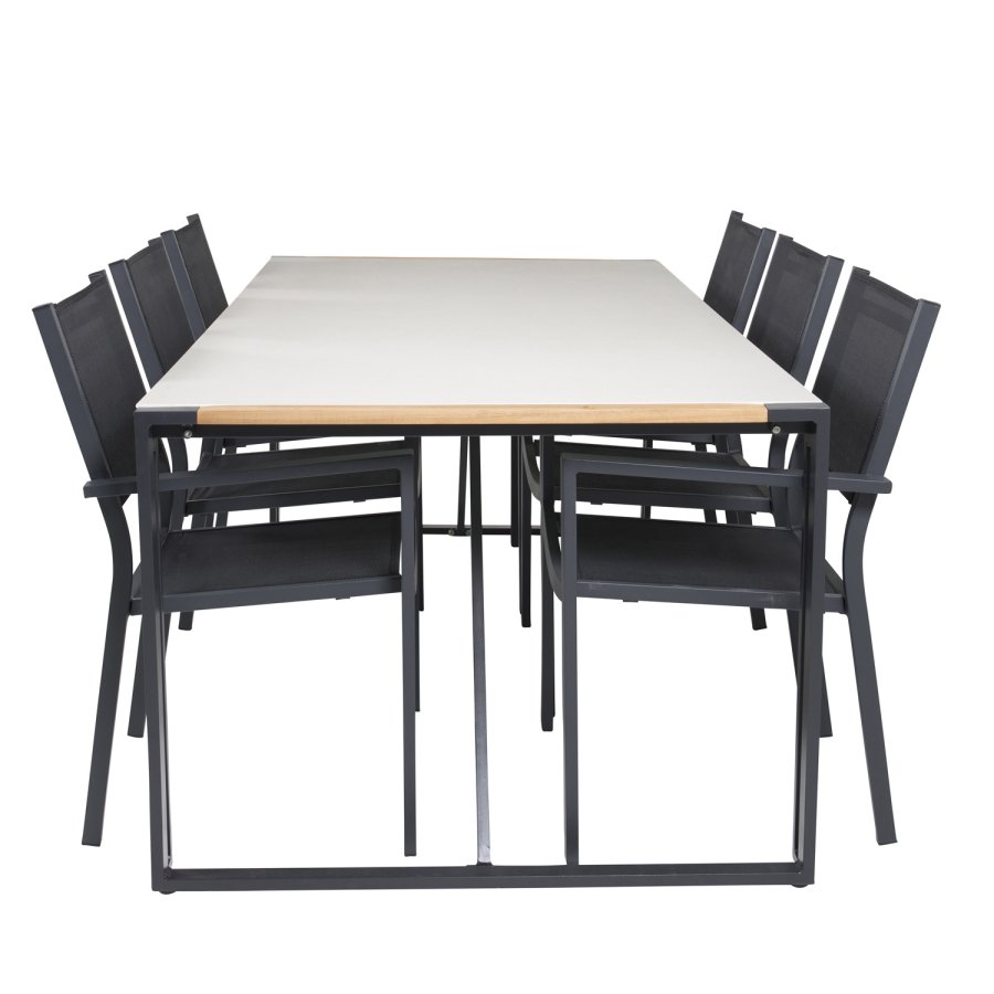 VENTURE DESIGN Gartenset, mit Texas Tisch (200x100) und 6 Copacabana Stühlen, mit Armlehnen - Teak/Alu