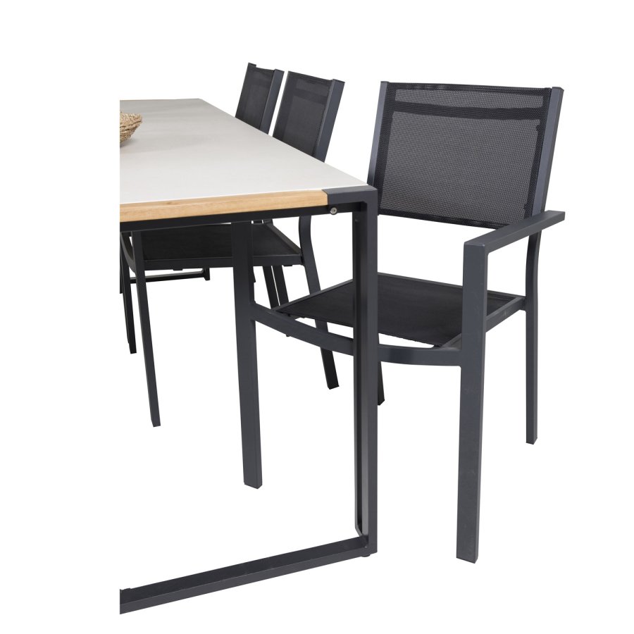 VENTURE DESIGN Gartenset, mit Texas Tisch (200x100) und 6 Copacabana Stühlen, mit Armlehnen - Teak/Alu