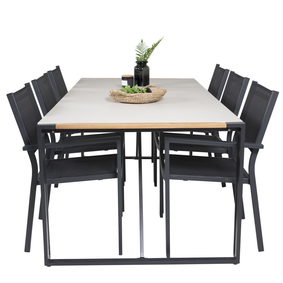 VENTURE DESIGN Gartenset, mit Texas Tisch (200x100) und 6 Copacabana Stühlen, mit Armlehnen - Teak/Alu