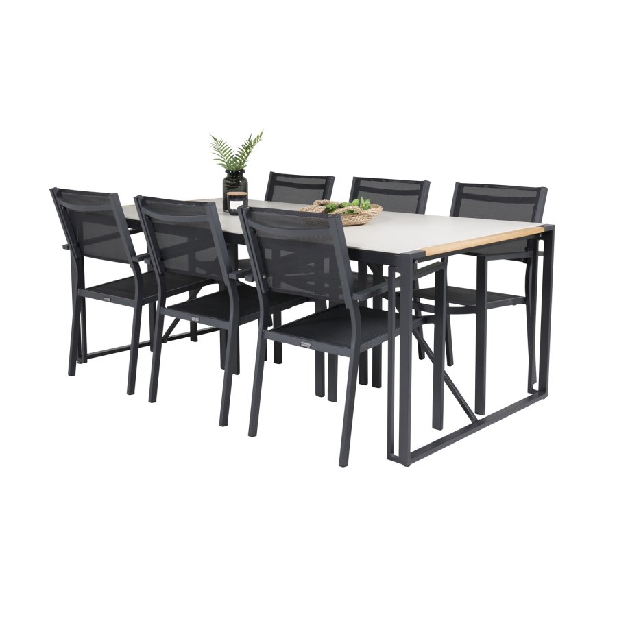 VENTURE DESIGN Gartenset, mit Texas Tisch (200x100) und 6 Copacabana Stühlen, mit Armlehnen - Teak/Alu