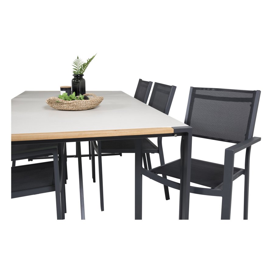 VENTURE DESIGN Gartenset, mit Texas Tisch (200x100) und 6 Copacabana Stühlen, mit Armlehnen - Teak/Alu