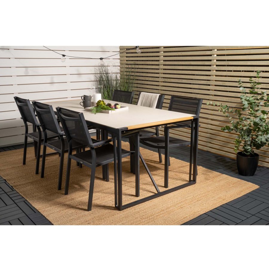 VENTURE DESIGN Gartenset, mit Texas Tisch (200x100) und 6 Copacabana Stühlen, mit Armlehnen - Teak/Alu