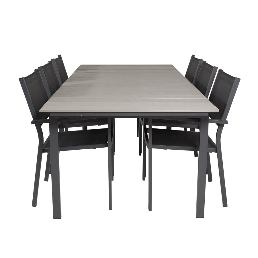 VENTURE DESIGN havest, m. Levels bord, m. udtrk og 6 Copacabana stole, m. armln - aintwood/alu