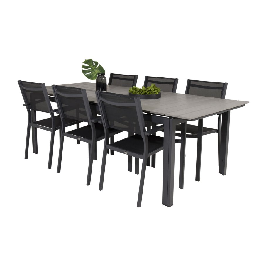 VENTURE DESIGN havest, m. Levels bord, m. udtrk og 6 Copacabana stole, m. armln - aintwood/alu