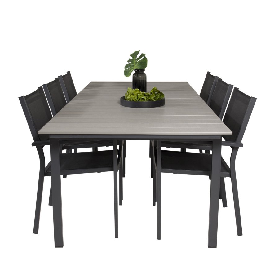 VENTURE DESIGN havest, m. Levels bord, m. udtrk og 6 Copacabana stole, m. armln - aintwood/alu