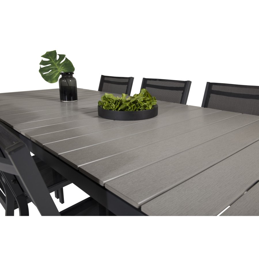 VENTURE DESIGN havest, m. Levels bord, m. udtrk og 6 Copacabana stole, m. armln - aintwood/alu