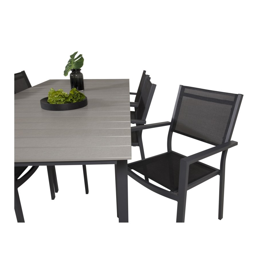 VENTURE DESIGN havest, m. Levels bord, m. udtrk og 6 Copacabana stole, m. armln - aintwood/alu