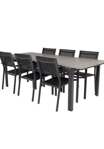 VENTURE DESIGN havest, m. Levels bord, m. udtrk og 6 Copacabana stole, m. armln - aintwood/alu