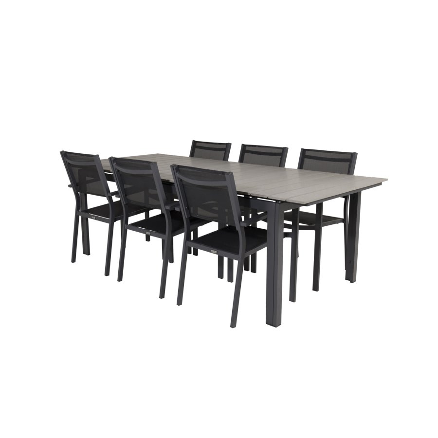 VENTURE DESIGN havest, m. Levels bord, m. udtrk og 6 Copacabana stole, m. armln - aintwood/alu