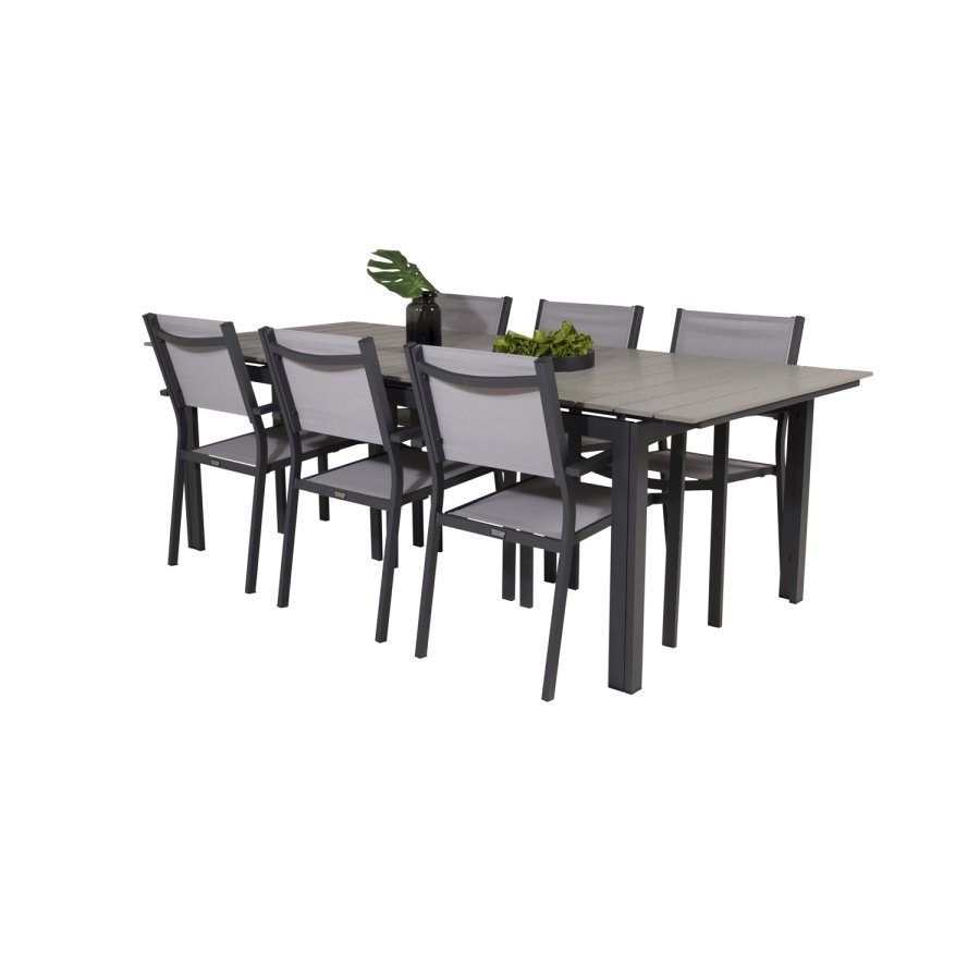 VENTURE DESIGN havest, m. Levels bord, m. udtrk og 6 Copacabana stole, m. armln - aintwood/alu